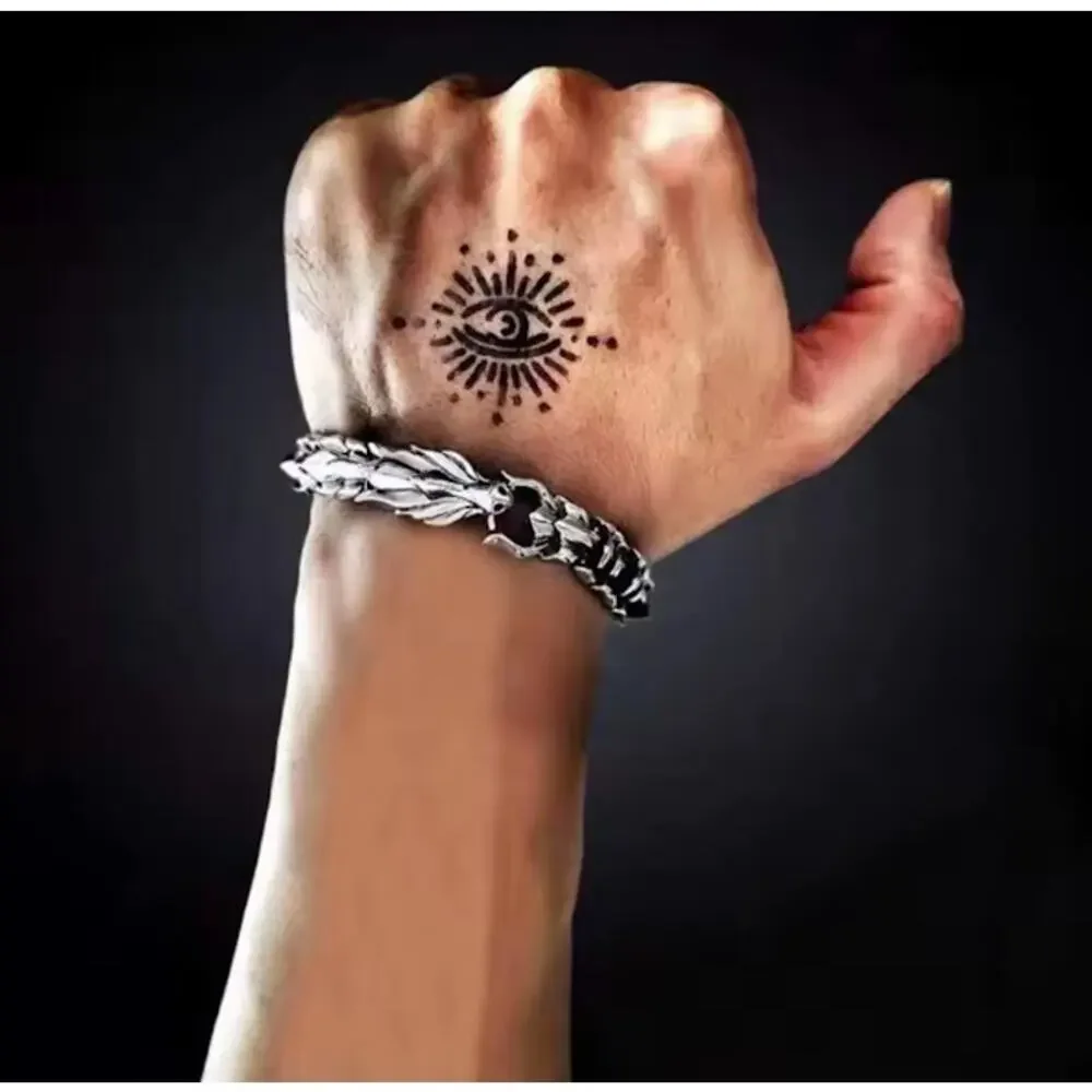 Silver Color Dragon Clamp Bracelet Men Adult Jewelry Vintage Style Metal